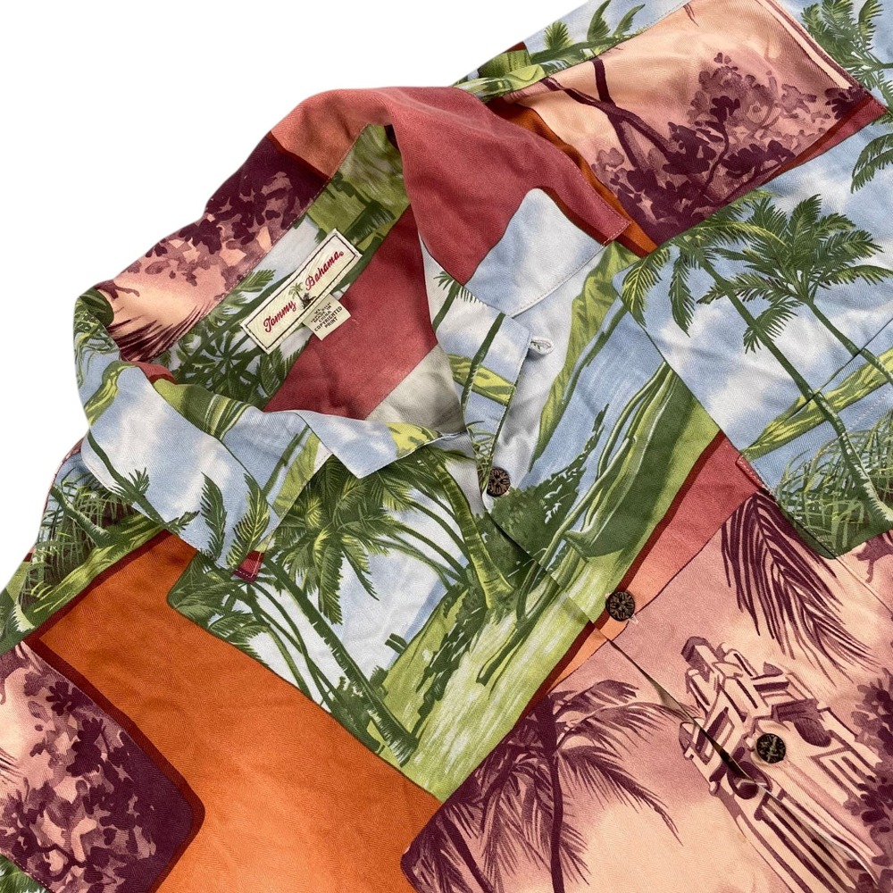 Tommy Bahama Shirt Mens XL Multicolor 100% Silk Hawaiian Buttoned Short‎ Sleeve
